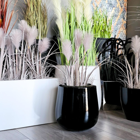 Umělá tráva s pudrově růžová pampovou trávou 80 cm v květináči
